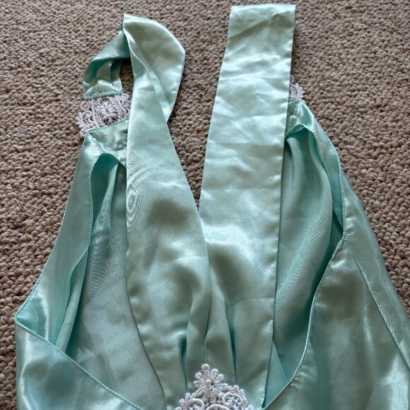 Vintage Jessica Lynn Seafoam Green Slip Dress S | Lace Appliqué | Cottagecore - Picture 10 of 15